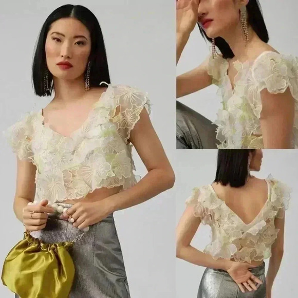 Anthropologie Tops - NWOT Anthropologie 3D Sheer Floral Appliqué Top Size Small